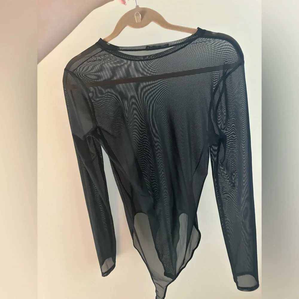 Zara Women's Black Mesh Top Long Sleeve Sexy See Through Body Suite - Picture 3 of 4